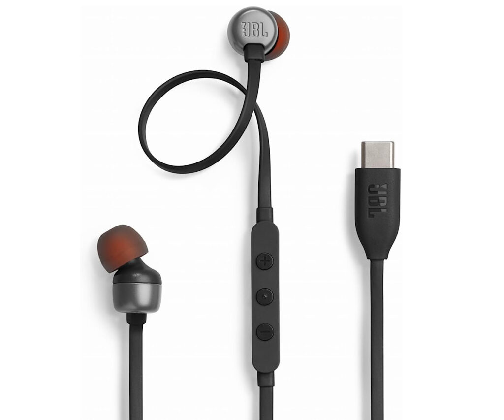 JBL TUNE310C USB Type-C 接続 イヤホン 96kHz/24bit DAC内蔵/通話可能マイク付き3ボタンリモコン/フラットケーブル/3種のプリセットイコライザー搭載/ハイレゾ/9mm径ダイナミックドライバー/ブラック/JBLT310CBLK