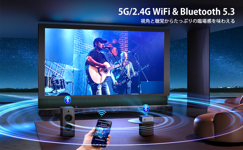 高速5G WiFi & Bluetooth 5.3 プロジェクター