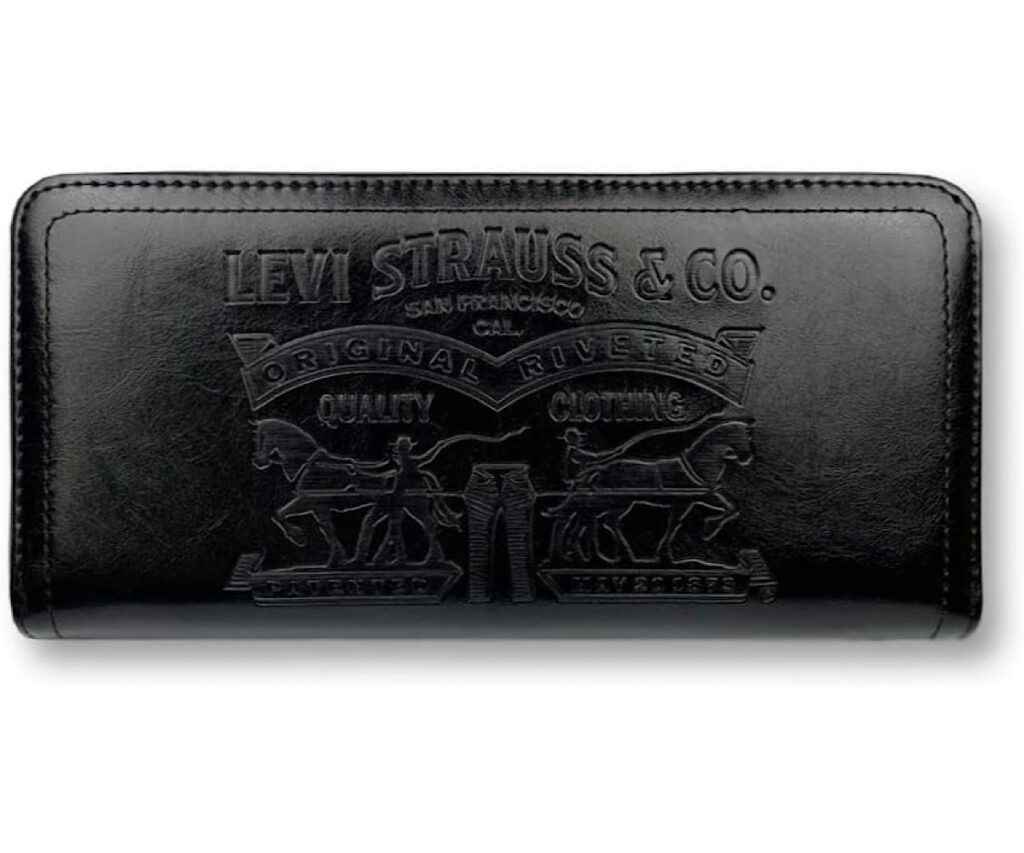 Levis リーバイス ラベルパッチデザイン型押し エコレザー ラウンドファスナー長財布【22518305】 (BLACK)